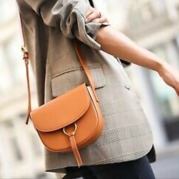 JJ WINTERS Ivy Crossbody Mini Saddle Bag  Cognac Genuine Leather Gold Ring Women - Picture 15 of 15